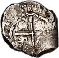 Colombia coin 4 Reales - Felipe IV (1622 - 1652) reverse reverse of 4 Reales - Felipe IV (1622 - 1652) coin with KM# 2 from Colombia. Inscription: HISPANIARVUM.REX