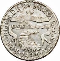 Colombia coin 2 Reales (1839 - 1849) obverse obverse of 2 Reales (1839 - 1849) coin with KM# 97 from Colombia.