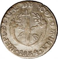 Colombia coin 1/2 Real (1833 - 1836) obverse obverse of 1/2 Real (1833 - 1836) coin with KM# 88 from Colombia.