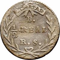 reverse of 1/2 Real (1833 - 1836) coin with KM# 88 from Colombia.