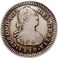 obverse of 1 Real - Fernando VII (1810 - 1819) coin with KM# 68 from Colombia. Inscription: FERDND · VII · DEI · GRATIA