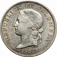 obverse of 50 Centavos (1902) coin with KM# 192 from Colombia.