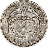 reverse of 50 Centavos (1902) coin with KM# 192 from Colombia.