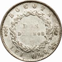 Colombia coin 2 Decimos (1854 - 1858) reverse reverse of 2 Decimos (1854 - 1858) coin with KM# 117 from Colombia.