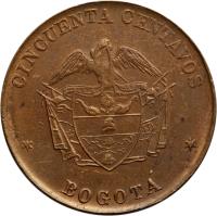 reverse of 50 Centavos - Leprosarium Coinage (1901) coin with KM# L5 from Colombia. Inscription: CINCUENTA CENTAVOS * BOGOTA *