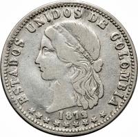 obverse of 2 Décimos (1870 - 1872) coin with KM# 155 from Colombia. Inscription: ESTADOS UNIDOS DE COLOMBIA