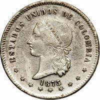 obverse of 50 Centavos (1872 - 1875) coin with KM# 172 from Colombia. Inscription: ESTADOS UNIDOS DE COLOMBIA 1873 *********