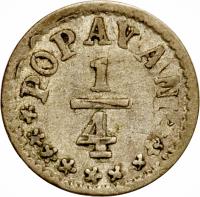 Colombia coin 1/4 Decimo (1868 - 1888) reverse reverse of 1/4 Decimo (1868 - 1888) coin with KM# 143a from Colombia.