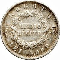 reverse of 1/2 Decimo (1853 - 1858) coin with KM# 114 from Colombia.