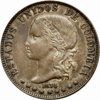 obverse of 20 Centavos (1874 - 1884) coin with KM# 176 from Colombia.