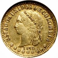 obverse of 2 Pesos (1871 - 1876) coin with KM# A154 from Colombia.