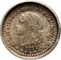 obverse of 5 Centavos (1872 - 1874) coin with KM# 170 from Colombia.