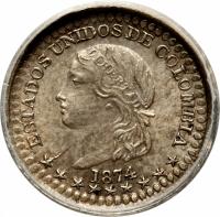 Colombia coin 5 Centavos (1872 - 1874) obverse obverse of 5 Centavos (1872 - 1874) coin with KM# 170 from Colombia.