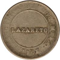obverse of 1 Peso - Leprosarium Coinage; Papel Moneda (1907) coin with KM# L6 from Colombia. Inscription: REPUBLICA DE COLOMBIA LAZARETO · 1907 ·