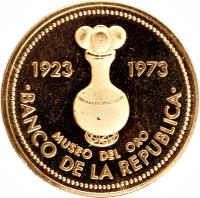 obverse of 1500 Pesos - Gold Museum of Central Bank of Bogota (1973) coin with KM# 255 from Colombia. Inscription: 1923 - 1973 MUSEO DEL ORO BANCO DE LA REPUBLICA