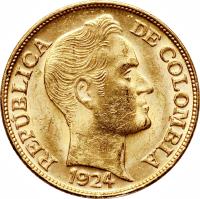 obverse of 5 Pesos (1919 - 1924) coin with KM# 201 from Colombia.