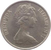 Bermuda coin 5 Cents - Elizabeth II - 2'nd Portrait (1970 - 1985) obverse obverse of 5 Cents - Elizabeth II - 2'nd Portrait (1970 - 1985) coin with KM# 16 from Bermuda. Inscription: BERMUDA ELIZABETH II