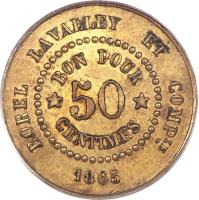 reverse of 50 Centimes - Borel Lavalley (1865) coin with KM# Tn6 from Egypt.