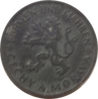 Bohemia and Moravia coin 1 Koruna (1941 - 1944) obverse obverse of 1 Koruna (1941 - 1944) coin with KM# 4 from Bohemia and Moravia. Inscription: BÖHMEN UND MÄHREN ČECHY A MORAVA