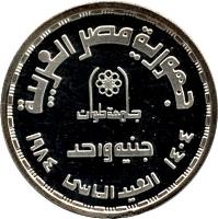 reverse of 1 Pound - Helwan University (1984) coin with KM# 559 from Egypt.