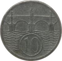 reverse of 10 Haléřů (1940 - 1944) coin with KM# 1 from Bohemia and Moravia. Inscription: 10