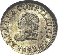 obverse of 1/4 Real (1849 - 1862) coin with KM# 36 from Ecuador.