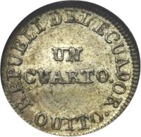 reverse of 1/4 Real (1849 - 1862) coin with KM# 36 from Ecuador.