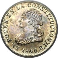 obverse of 1/2 Real (1848 - 1849) coin with KM# 35 from Ecuador.