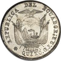 reverse of 2 Reales (1847 - 1852) coin with KM# 33 from Ecuador.