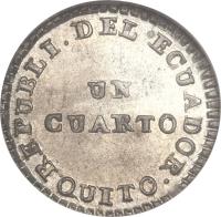 reverse of 1/4 Real (1842 - 1843) coin with KM# 26 from Ecuador.