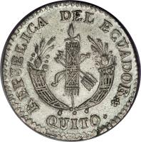 obverse of 2 Reales (1836 - 1841) coin with KM# 18 from Ecuador.