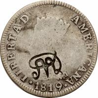 obverse of 2 Reales - Countermarked Coinage (1819) coin with KM# 6 from Ecuador.