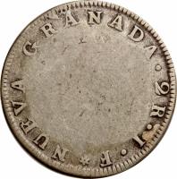 reverse of 2 Reales - Countermarked Coinage (1819) coin with KM# 6 from Ecuador.
