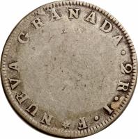 Ecuador coin 2 Reales - Countermarked Coinage (1819) reverse reverse of 2 Reales - Countermarked Coinage (1819) coin with KM# 6 from Ecuador.