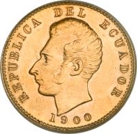obverse of 10 Sucres (1899 - 1900) coin with KM# 56 from Ecuador. Inscription: REPUBLICA DEL ECUADOR 1900