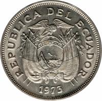 obverse of 2 Sucres (1973) coin with KM# 82 from Ecuador.