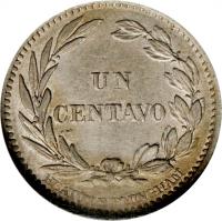 reverse of 1 Centavo (1884 - 1886) coin with KM# 48 from Ecuador.