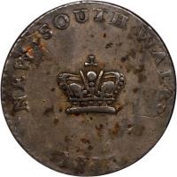 obverse of 15 Pence - George III (1813) coin with KM# 1 from Australia. Inscription: NEW · SOUTH · WALES 1813