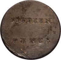 reverse of 15 Pence - George III (1813) coin with KM# 1 from Australia. Inscription: FIFTEEN P E NC E