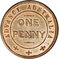 reverse of 1 Penny - W.J. Taylor Unnamed Token (1850) coin with KM# Tn282 from Australia. Inscription: ADVANCE AUSTRALIA ONE PENNY