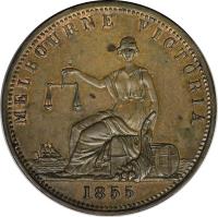 obverse of 1 Penny - Edwd. De Carle & Co. - Melbourne, Victoria (1855) coin with KM# Tn55 from Australia. Inscription: MELBOURNE VICTORIA 1855