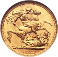 Australia coin 1 Sovereign - Victoria (1887) reverse reverse of 1 Sovereign - Victoria (1887) coin with KM# 10 from Australia. Inscription: S B.P. 1888