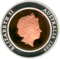 obverse of 10 Dollars - Elizabeth II - Millennium - 4'th Portrait (1999) coin with KM# 423 from Australia. Inscription: ELIZABETH II AUSTRALIA 1999 IRB