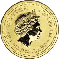 Australia coin 100 Dollars - Elizabeth II - Lunar Year: Year of the Dragon - Lunar Year Gold Bullion; 4'th Portrait (2000) obverse obverse of 100 Dollars - Elizabeth II - Lunar Year: Year of the Dragon - Lunar Year Gold Bullion; 4'th Portrait (2000) coin with KM# 528 from Australia. Inscription: ELIZABETH II AUSTRALIA IRB · 100 DOLLARS ·