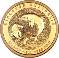 reverse of 50 Dollars - Elizabeth II - Discover Australia: Dolphins - Discover Australia Gold Bullion; 4'th Portrait (2008) coin with KM# 1196 from Australia. Inscription: DISCOVER AUSTRALIA SB P 2008 DOLPHIN 1/2 OZ. 9999 GOLD