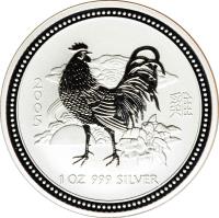 reverse of 1 Dollar - Elizabeth II - Lunar Year: Year of the Rooster - Lunar Year Silver Bullion; 4'th Portrait (2005) coin with KM# 695 from Australia. Inscription: 2 0 0 5 1 OZ 999 SILVER