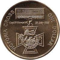 Australia coin 1 Dollar - Elizabeth II - Australia's First Victoria Cross - 4'th Portrait (2000) reverse reverse of 1 Dollar - Elizabeth II - Australia's First Victoria Cross - 4'th Portrait (2000) coin with KM# 493 from Australia. Inscription: VICTORIA CROSS ONE DOLLAR CaptN HowseVC 24 July 1900
