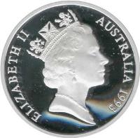 Australia coin 5 Dollars - Elizabeth II - Abel Tasman - 3'rd Portrait (1993) obverse obverse of 5 Dollars - Elizabeth II - Abel Tasman - 3'rd Portrait (1993) coin with KM# 214 from Australia. Inscription: ELIZABETH II AUSTRALIA 1993 RDM