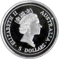 Australia coin 5 Dollars - Elizabeth II - Koala - Koala Platinum Bullion; 3'rd Portrait (1994 - 1995) obverse obverse of 5 Dollars - Elizabeth II - Koala - Koala Platinum Bullion; 3'rd Portrait (1994 - 1995) coin with KM# 278 from Australia. Inscription: ELIZABETH II AUSTRALIA 5DOLLARS