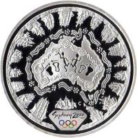Australia coin 5 Dollars - Elizabeth II - Sydney 2000 Olympics: A Sea Change I - Sydney 2000 Silver Bullion; 3'rd Portrait (1998) reverse reverse of 5 Dollars - Elizabeth II - Sydney 2000 Olympics: A Sea Change I - Sydney 2000 Silver Bullion; 3'rd Portrait (1998) coin with KM# 371 from Australia. Inscription: Sydney 2000